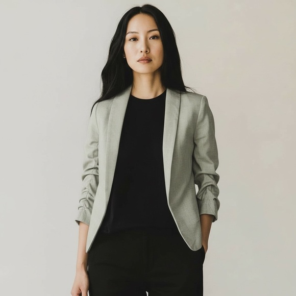 H&M Jackets & Blazers - H&M shawl-collar lined jacket cream side seam pockets gathered sleeves size xxs